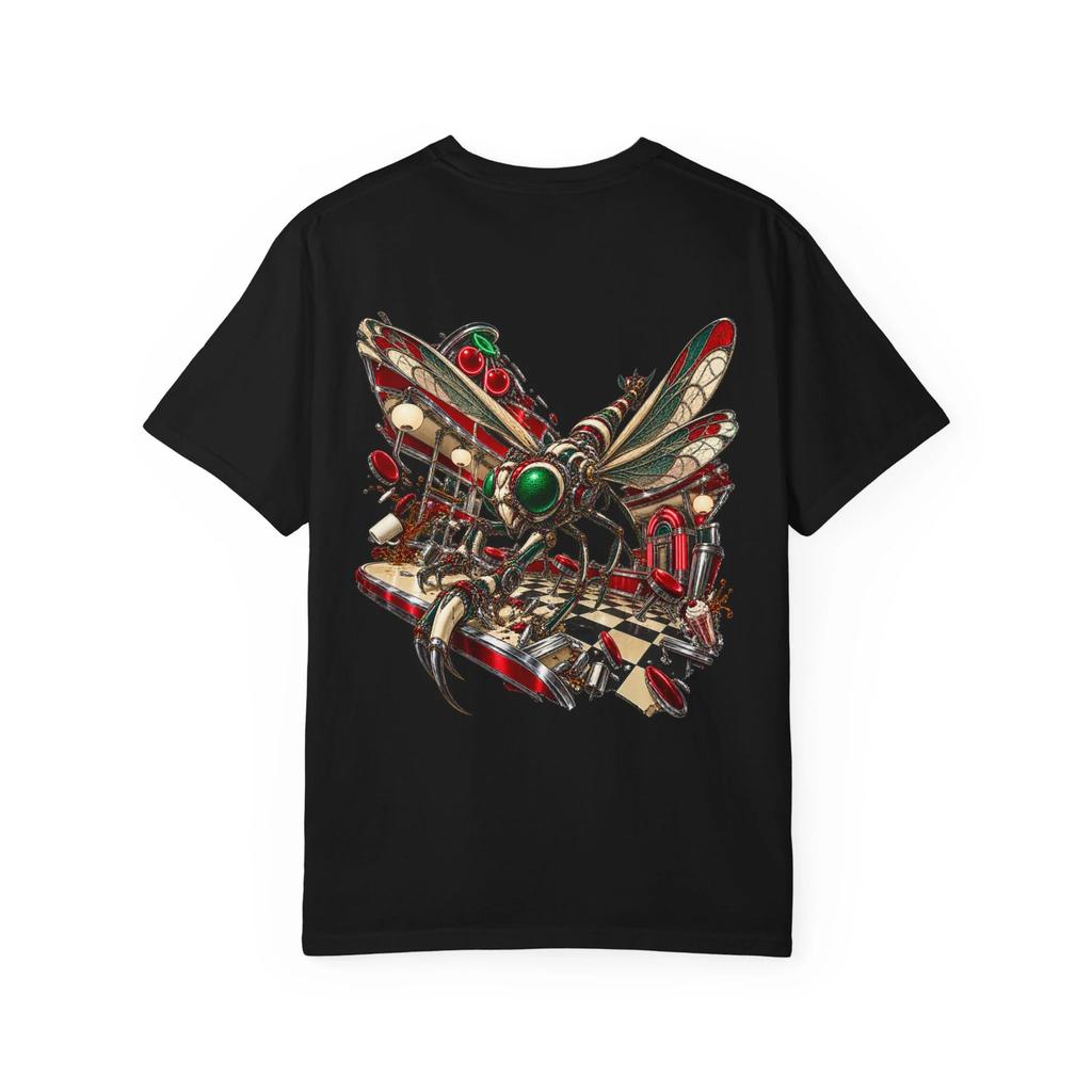 Dragonfly Retro Cherry Diner T-Shirt Black Back Print Comfort Colors 1717