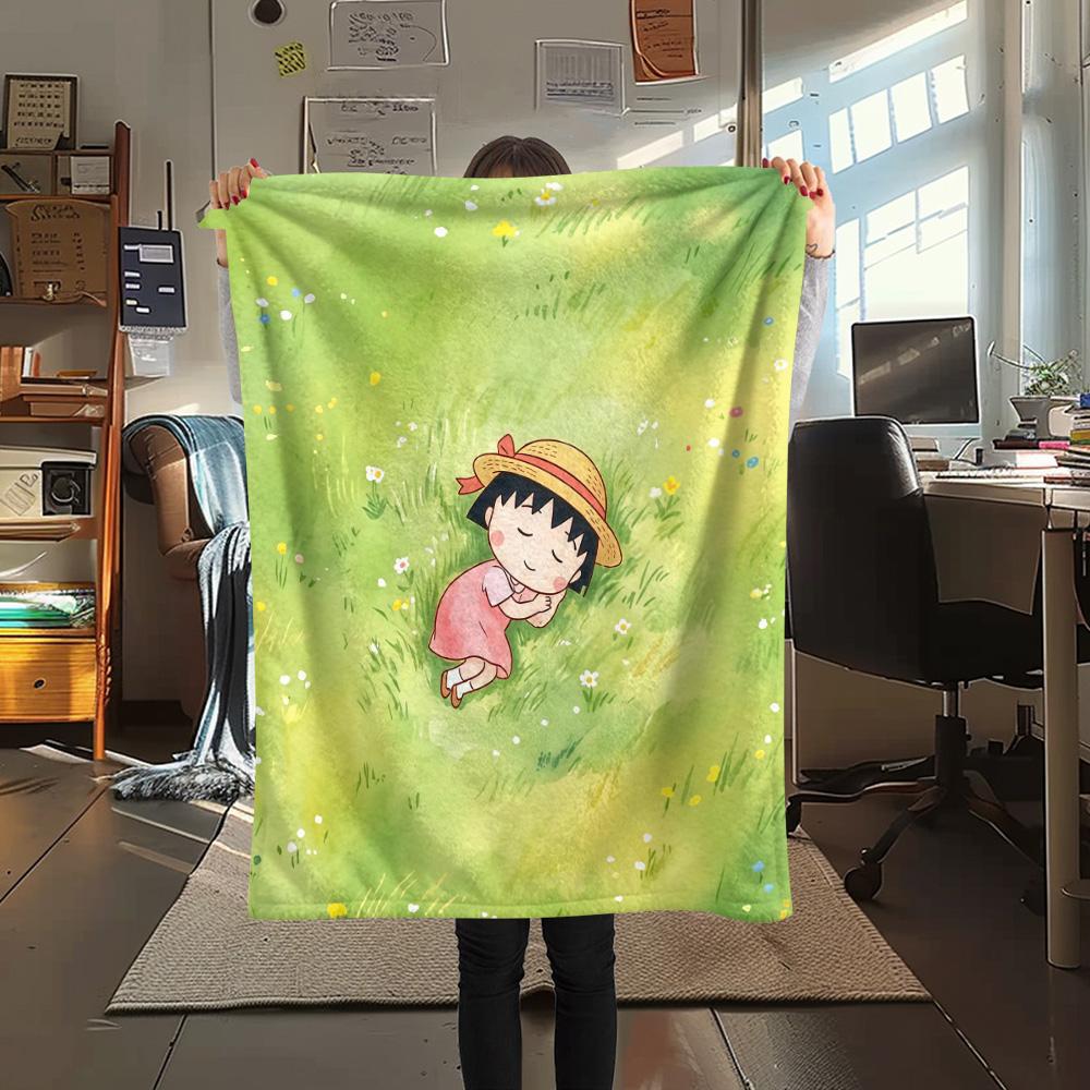 Chibi Maruko‑chan Flannel Blanket, High quality Comfortable for All Seasons, Home Decor, Warmth and Comfort