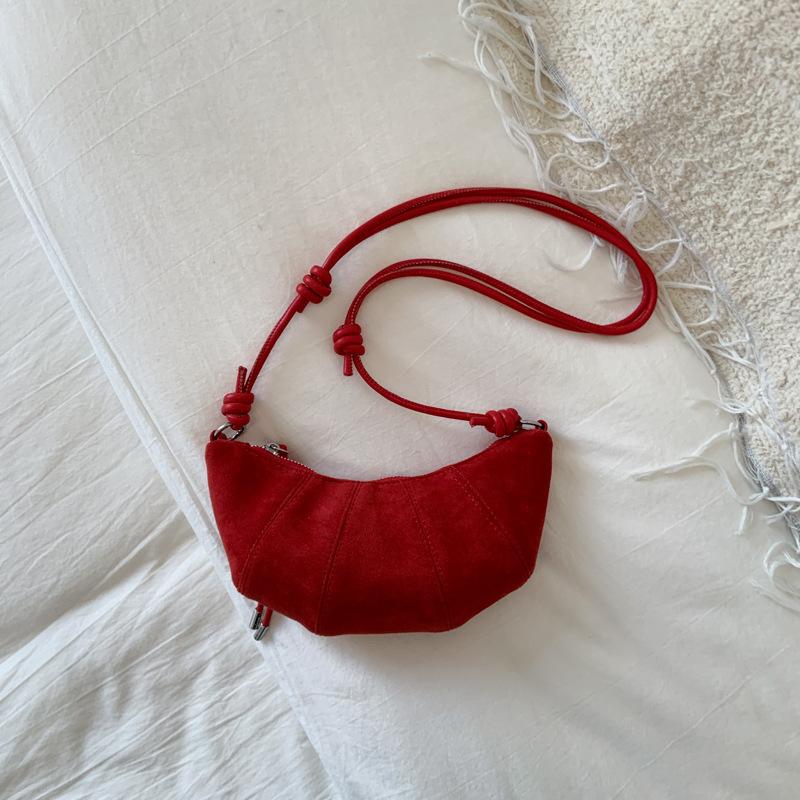 

2025 Summer Casual Fashion Armpit Dumpling Bag Fashionable Croissant Bag Vintage Nubuck Leather One Shoulder Crossbody Bag Bag Woman красный