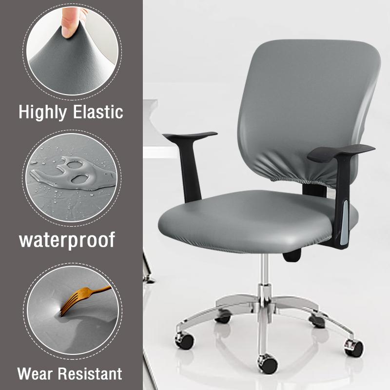 Waterproof PU Leather Split Chair Cover Stretch Anti-dirty Office Computer Rotate Seat Cover Armchair Slipcover for Home Hotel