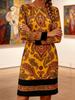 Women's printed round-neck oversized dress, comfortable fall/winter pullover shirt,Long-sleeved and fitted dress