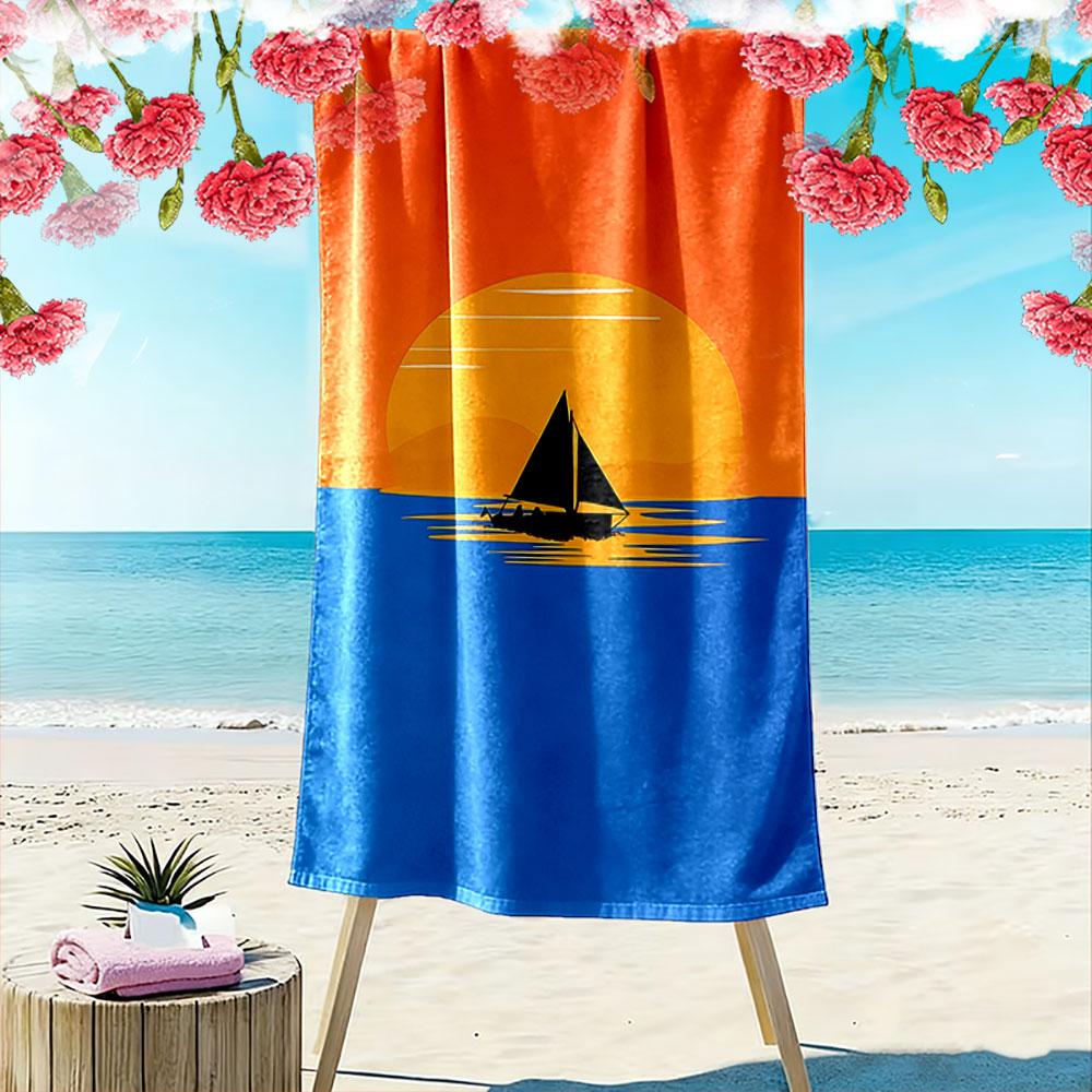 Sunset Sailboat On Ocean Beach Towel Quick-drying for Travel Outdoor Sports Jogging Beach and Swimming