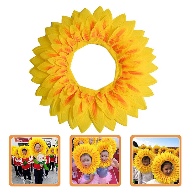 42cm Sunflower Headgear Funny Performance Props Sunflower Hat Hood for Dance Party Festival Games Kids Costume Accessory