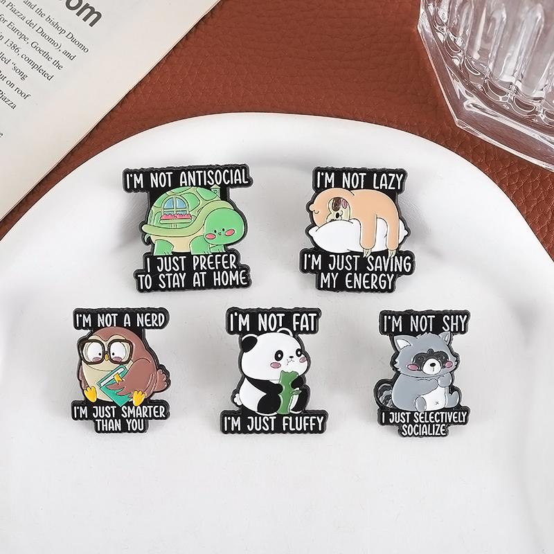 I'm Not Lazy I'm Just Saving My Energy Enamel Pins Social Anxiety Cute Turtle Raccoons Sloth Brooches Lapel Badge Jewelry Gifts