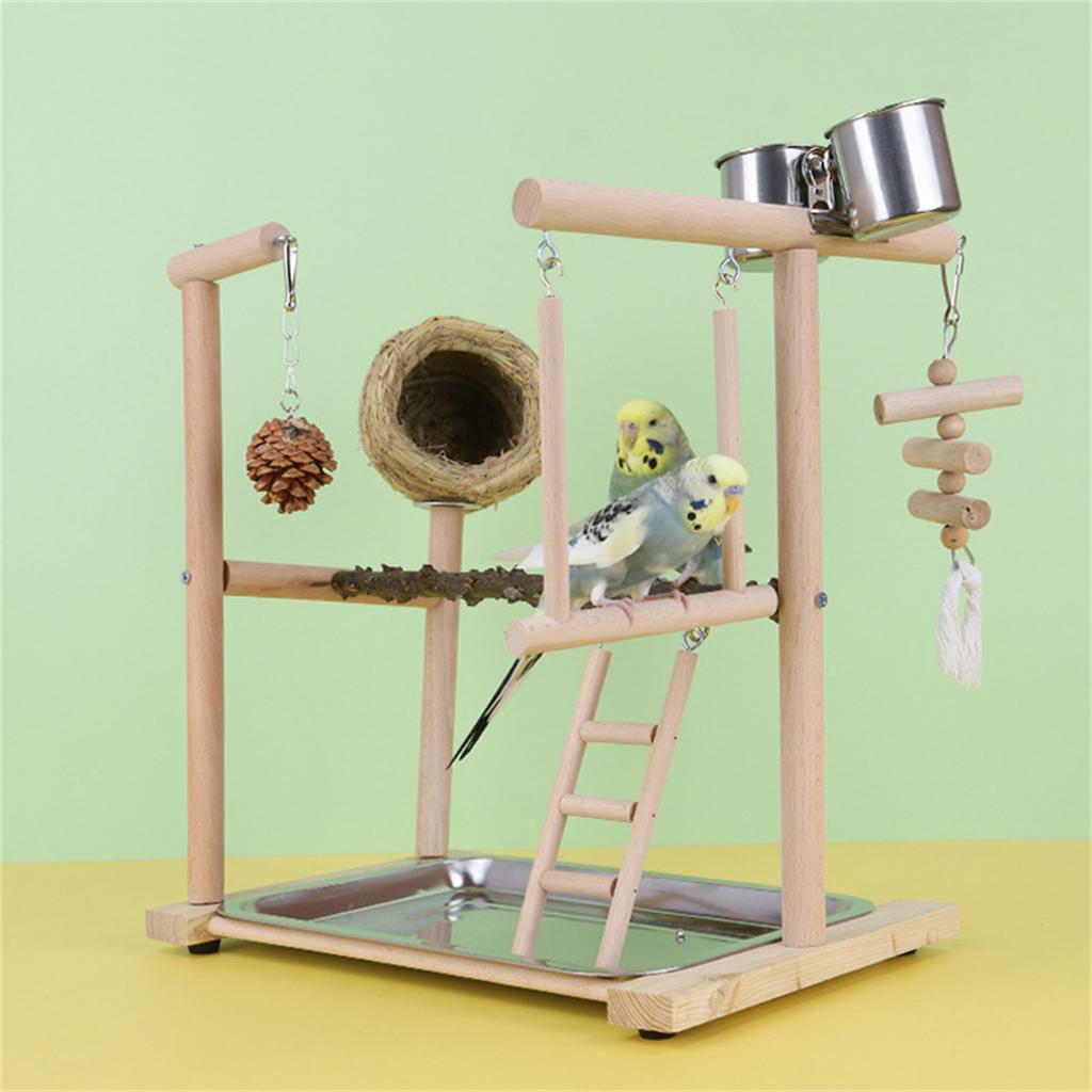 Lovebird Parrots Cage Perch Stand Bridge Nest Swing Climbing Wooden Training Ladder Toy for Bird