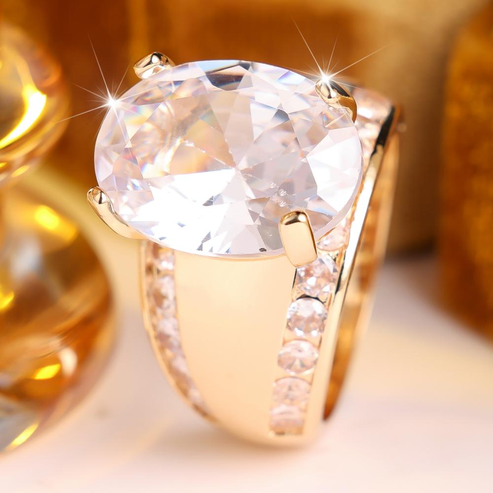 Luxury Gold Color Ring for Women Oval Cut Zircon Wedding Banquet Fashion Jewelry Gift