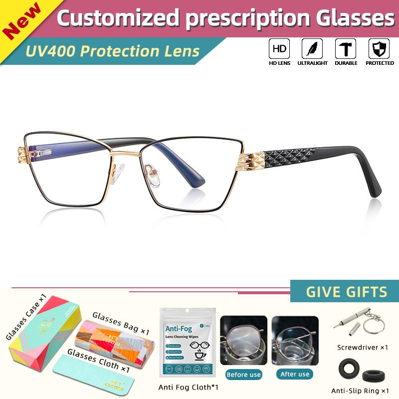 CLLOIO New Design Cat Eye Anti Blue Light Prescription Glasses for Women Fashion Myopia Optical Progressive Computer Eyeglasses