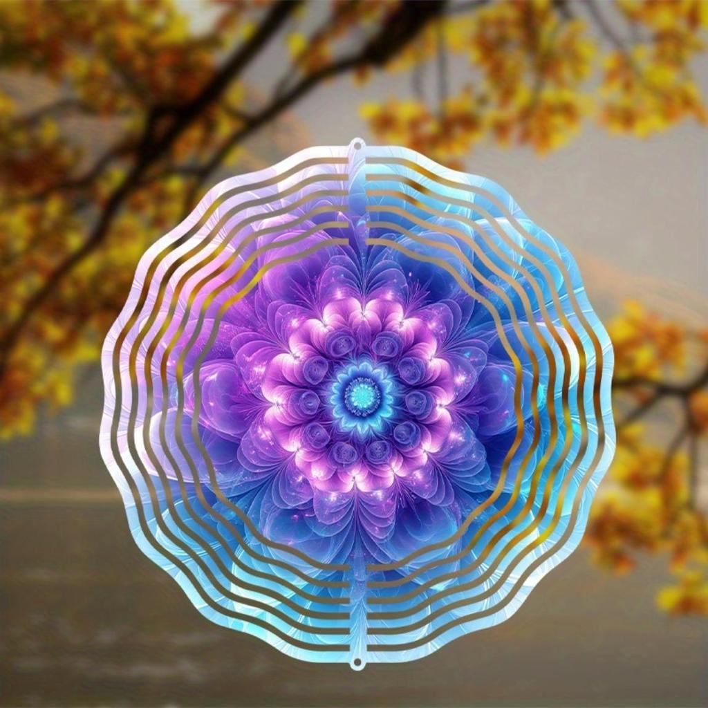 10 Inch Metal Wind Spinner with Flower Design 360 Rotating Hook for Outdoor Balcony Garden Lawn Decor Vibrant Purple Blue All Season Gift