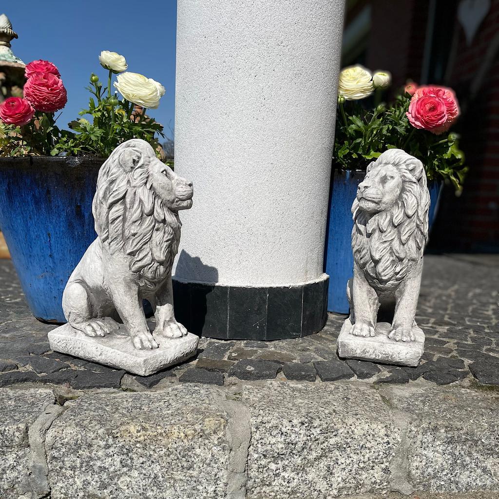 Escultura de león de hormigón gris figura de león de jardín estilo art déco