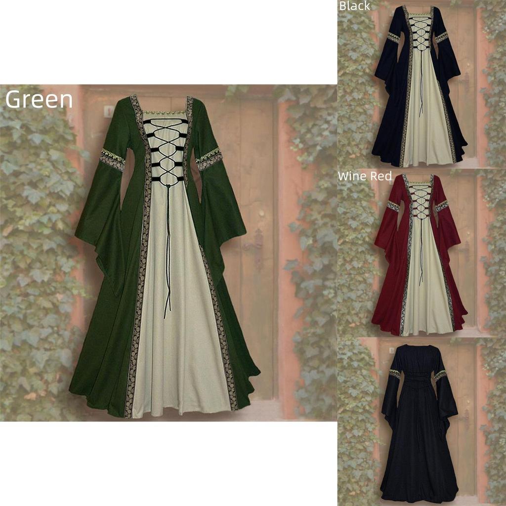 Vintage Gothic Renaissance Dress With Long Sleeves For Women's Cosplay Costume