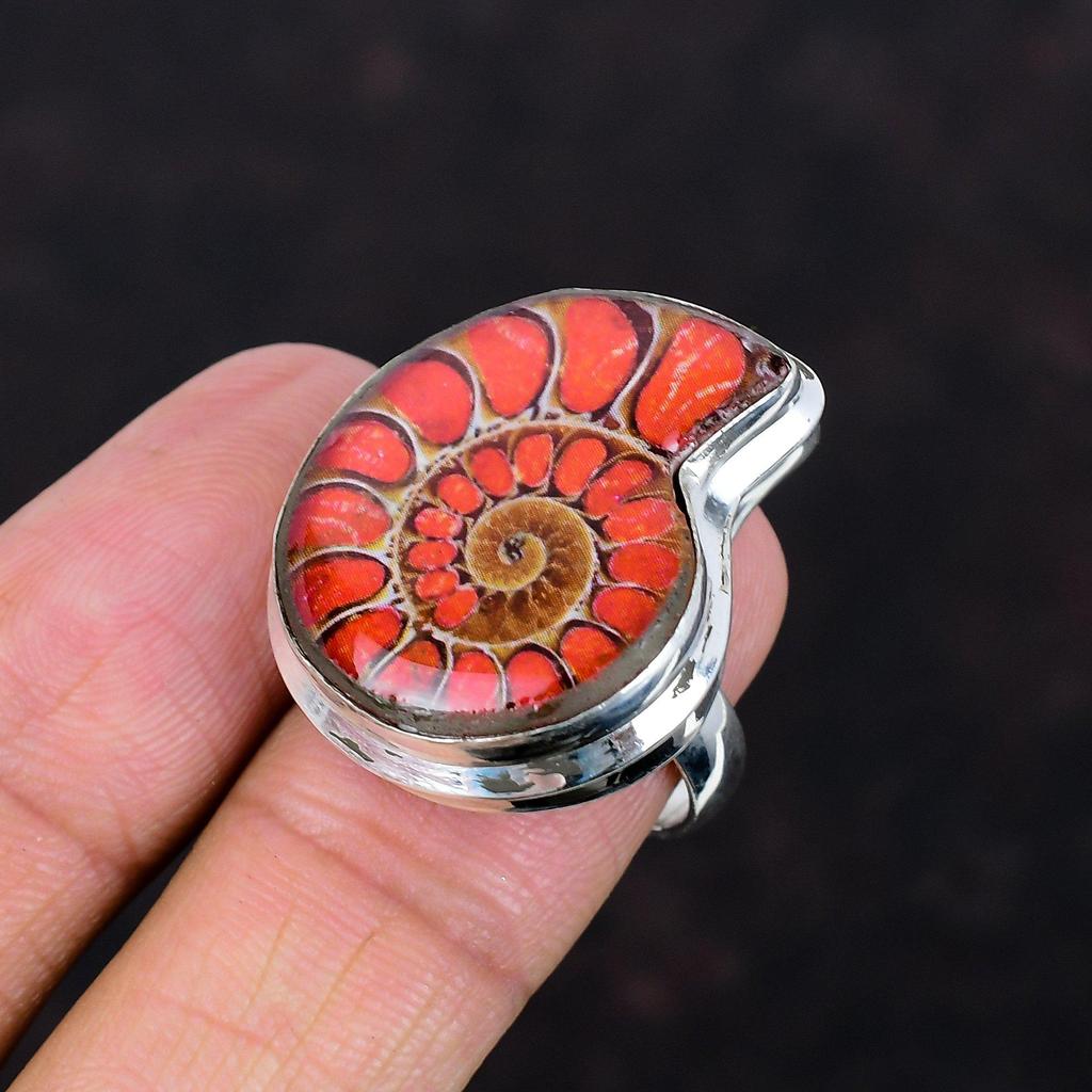 Ammonite opal doublet ring awesome gemstone jewelry antique ring 925 sterling silver ring adjustable handmade ring gifts for him