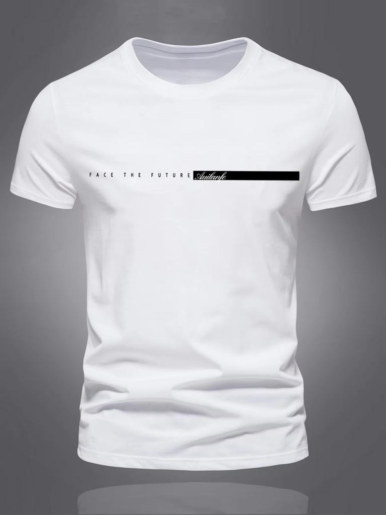 Summer men's 100_ pure cotton casual sports loose oversized simple letter pattern printed round neck short sleeved T-shirt top