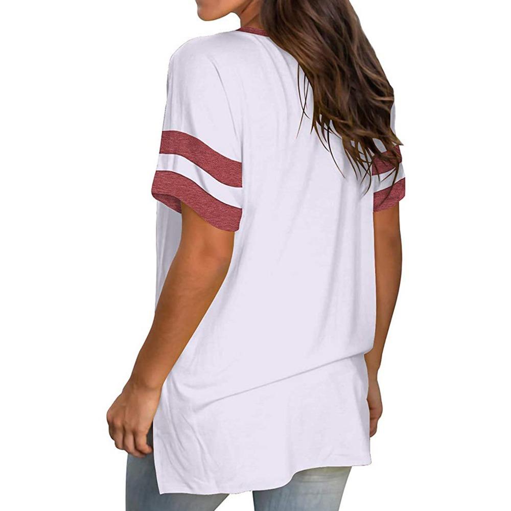 2026 Europa und die Vereinigten Staaten Frühjahr und Sommer neues Damen Basistop einfarbig V-Ausschnitt Patchwork Kurzarm locker T-Shirt
