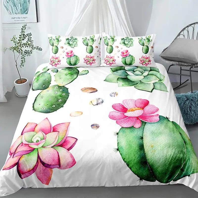 Cactus Duvet Cover Set Exotic Plant Prickly Pear Succulents Bedding Set Kids Teens I Love Cactus King Size Polyester Quilt Cover