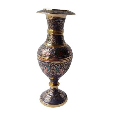 Hand Crafted Kashmiri Glass Pattern Flower Vase 17 CM (navy Blue)