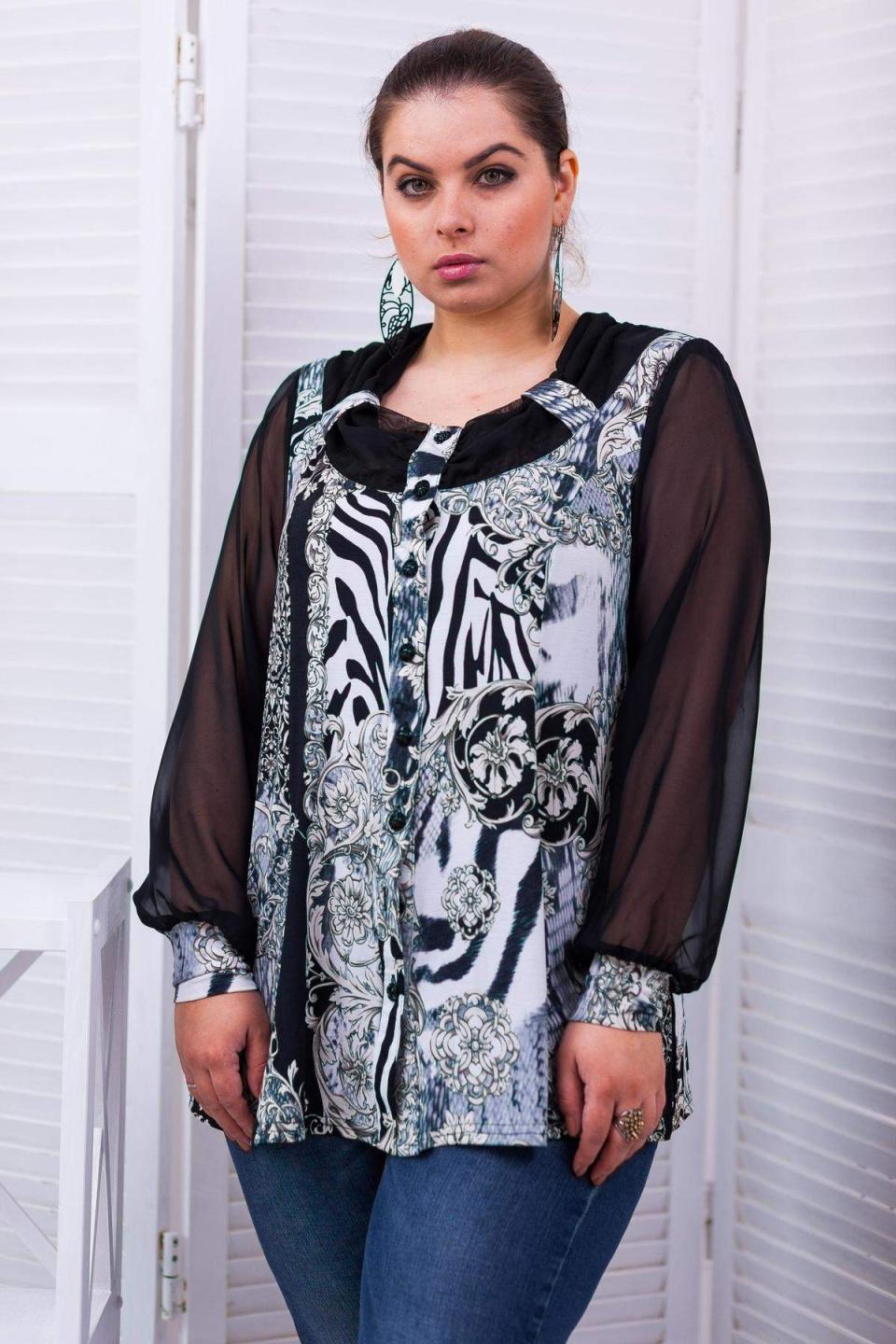 

Блуза з шифоновим рукавом Тигровий принт Tatiana ГАБІ 7XL чорний