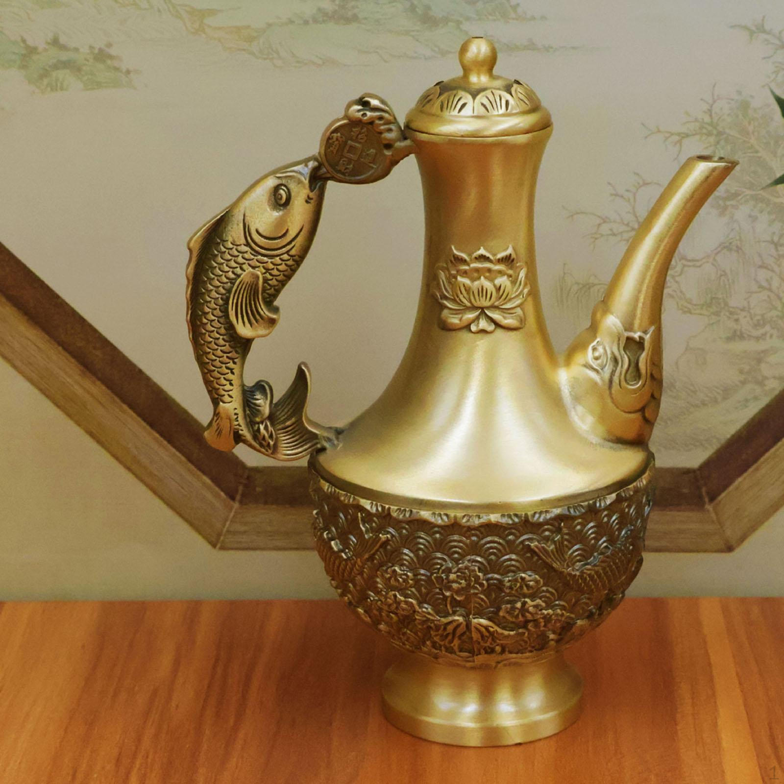 

Латунный чайник для заваривания чая, кувшин для напитков, легко моется, художественный декор, ручной орнамент, чайник для рабочего стола, для помещений