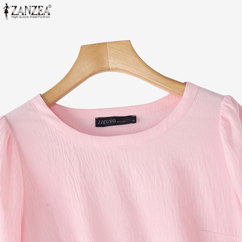 ZANZEA Women Casual Round Neck Solid Color Short Sleeve T-shirts