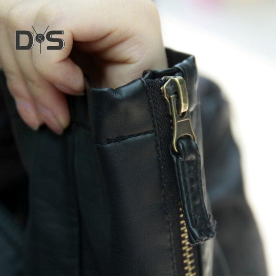 Women Spring Fall Coat Faux Leather Turn-down Collar Zipper Pockets Windproof Zip-up Solid Color Plus Size Long Sleeves Motorcycle Jacket