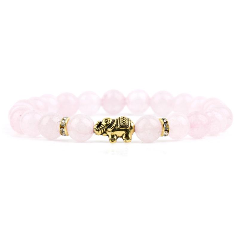 Weathered White Agate & Lychee Chalcedony Elephant Bracelet for Men & Women