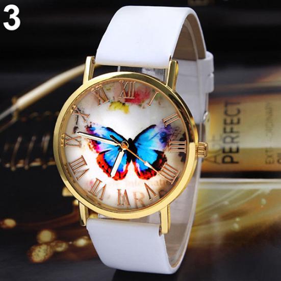 Women Vintage Luxury Butterfly Faux Leather Analog Quartz Wrist Watch Jewelry