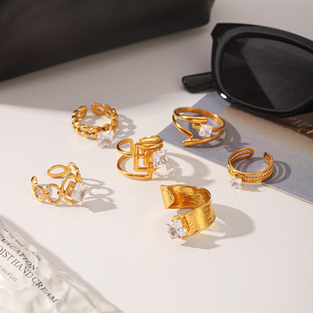 Versatile Zircon Irregular Stainless Steel Ring for Women - European & American Style