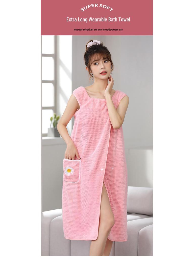 Coral Fleece Wearable Bath Towel: Thick, Soft, Absorbent Bathrobe for Women