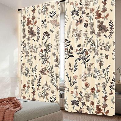 2 Stück Blumenvorhang Vintage Garten Pflanzen Kräuter Blumen Botanisch Klassisch Geeignet für Wohnzimmer und Schlafzimmer