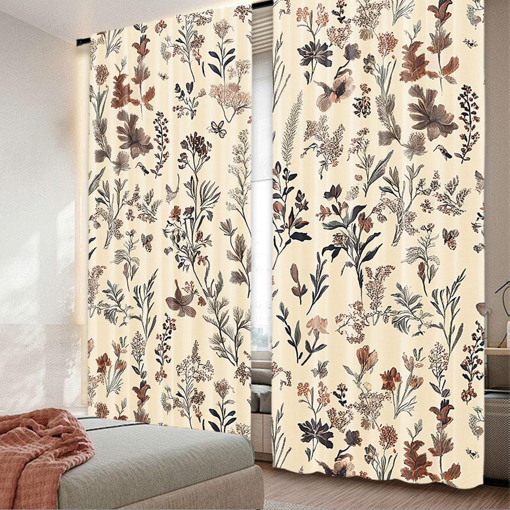 2Pcs Floral Curtain Vintage Garden Plants Herbs Flowers Botanical Classic Suitable For Living Room And Bedroom