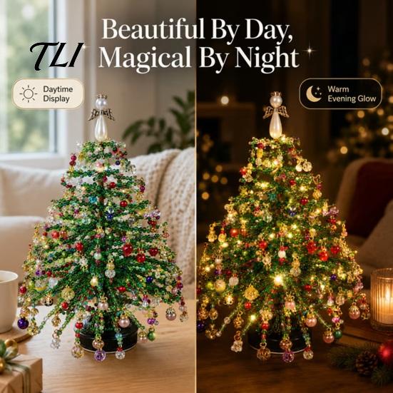 Bastelsets mit Perlen für Erwachsene DIY Perlen-Weihnachtsbaum-Set, Handgefertigt mit LED-Lichtern, Pädagogische Mitmach-Aktivität Feiertags-Bastelprojekt,