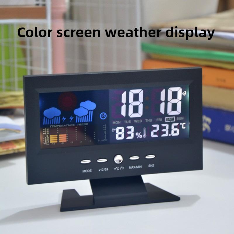 Neuer elektronischer Digitalwecker für zu Hause, Wetterstation mit Temperatur- und Feuchtigkeitsanzeige, Datum, Sprachsteuerung, Wettervorhersage