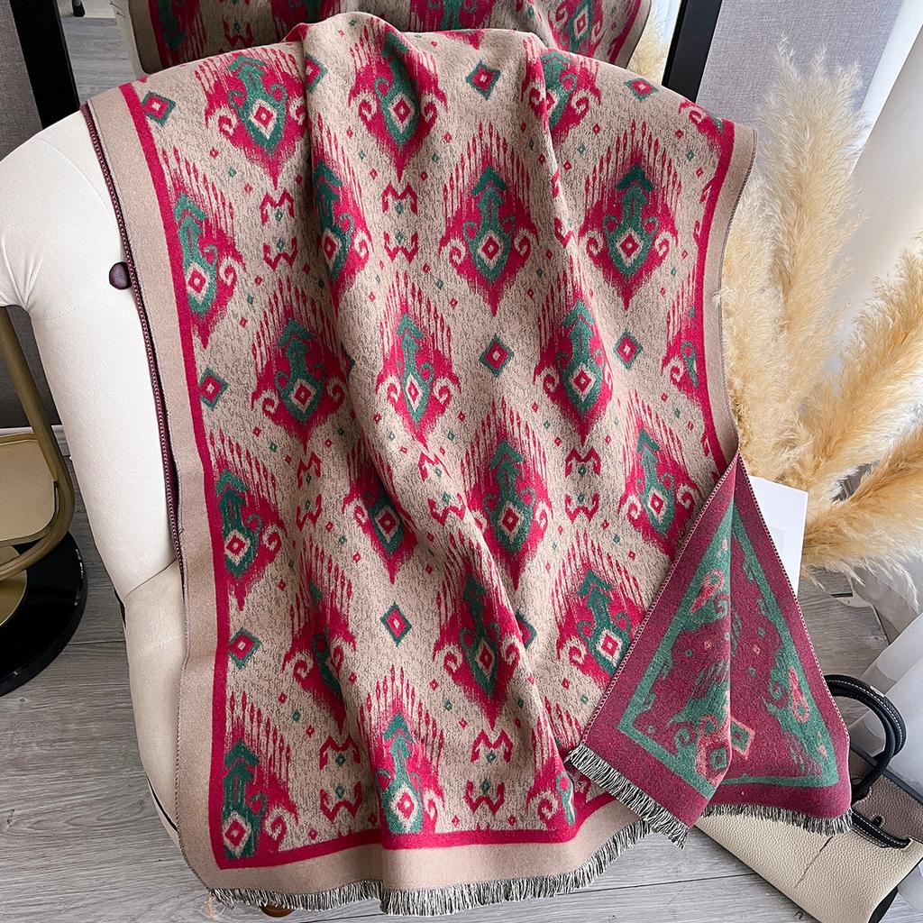 New Women Imitation Cashmere Two-Side Plaid Horse Print Scarf Soft Warm Pashmina Shawl Autumn Winter Coldproof Windproof Blanket