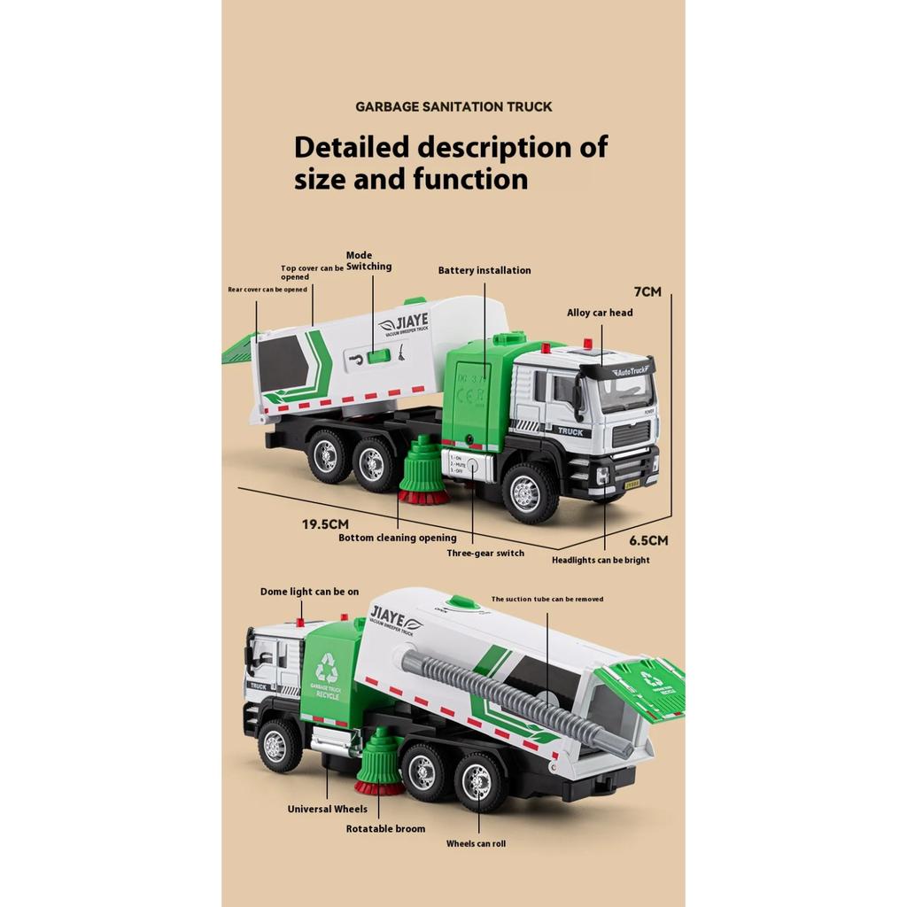 1/50 Vacuum Cleaning Truck Alloy Diecast Model Urban Sanitation Series Toys Hight Simulation Sound Light Toy Birthday Presents