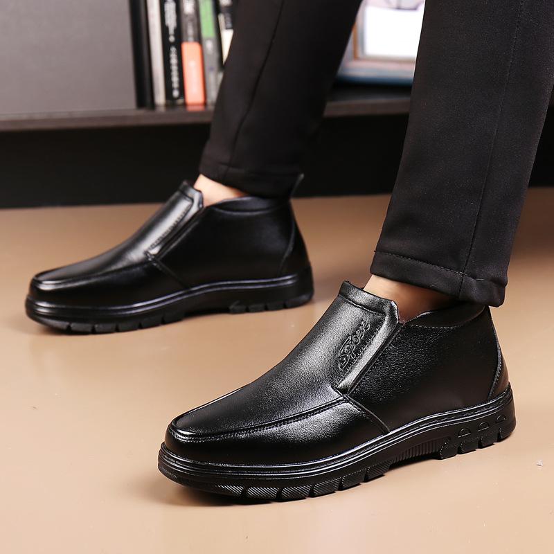 Winter new men's velvet thickened business leather shoes men's father non-slip, wear-resistant, breathable and warm leather shoes