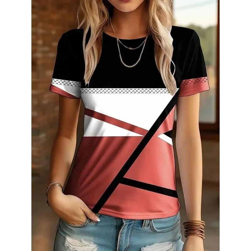Fashion Stripe Pattern T-Shirts 3D Print Summer Women's Short Sleeve Round Neck T Shirt Tees