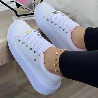 Dames Sneakers Mode Vetersluiting Ronde Neus Platform Sportschoenen Lente Herfst Dames Wandelflats Dames Casual Gevulkaniseerde Schoenen