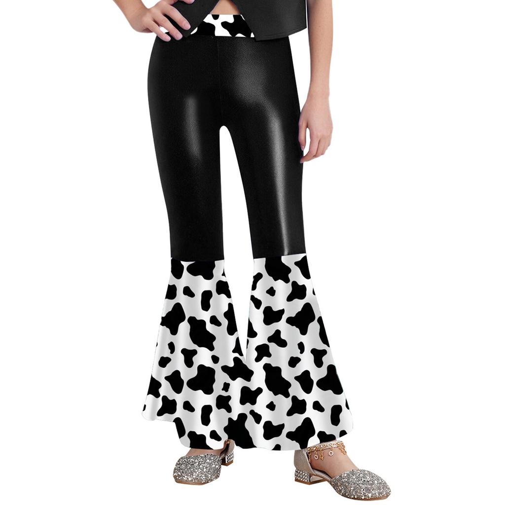 Jenter Diskokostyme Lappeteppe Trykte Bukser Skinnende Metallisk Elastisk Midje Klokkebunn Design Rollespillfester