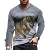 New Tide The Wolf  Pattern European Size long Sleeved T-shirt For Men's Casual Autumn Trend Top Round Neck Tee