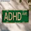 2D Flat Retro "ADHD AVE" Aluminum Plaque, Wall Decor for Home Office Bedroom Therapy Space, Ideal Neurodivergent Gift
