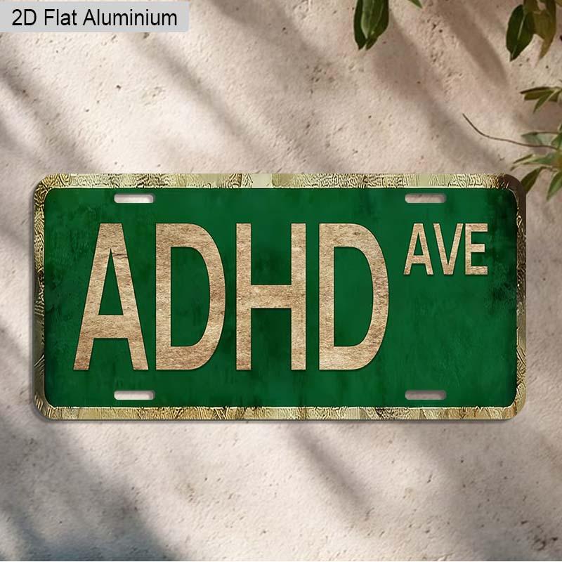 

2D Flat Retro ADHD AVE Aluminum Plaque, Wall Decor for Home Office Bedroom Therapy Space, Ideal Neurodivergent Gift 30*15cm/11.81 × 5.91 Inch