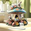 2D Flat, Easter Cute Rabbit Mushroom House Acrylic Desktop Decoration, with Base, Suitable for wall decoration, porch, room, villa, accents Home, Hall