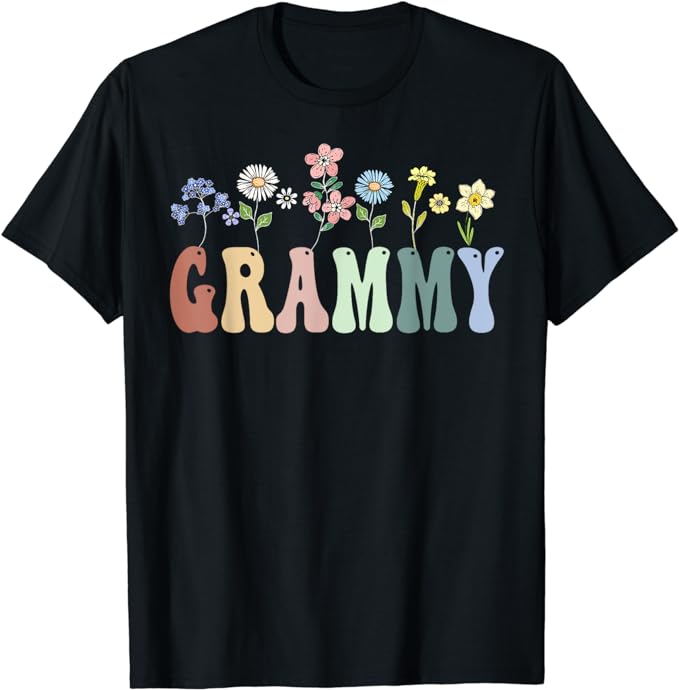 Grammy Gifts Women Wildflower Floral Design Grammy T-Shirt Women's Fashion Nana Gigi Grandma Tees Yaya Mimi Mother's Day Clothes