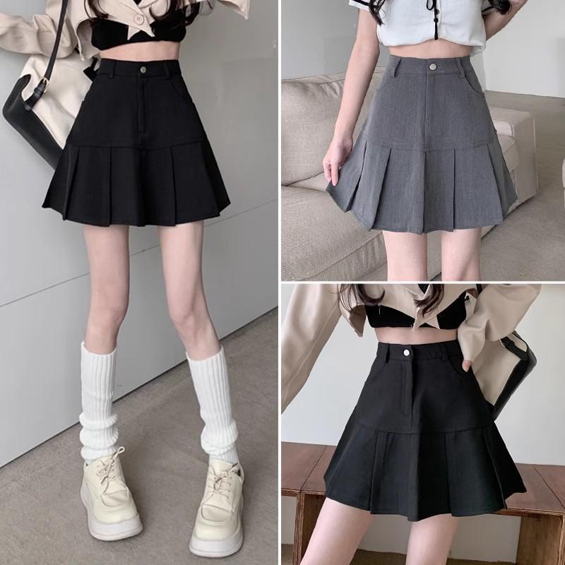 Black Pleated Skirt for Women Summer A-line Skirt Short Skirt Umbrella Skirt Culottes High-waisted Skirt Slimming Skirt Summer