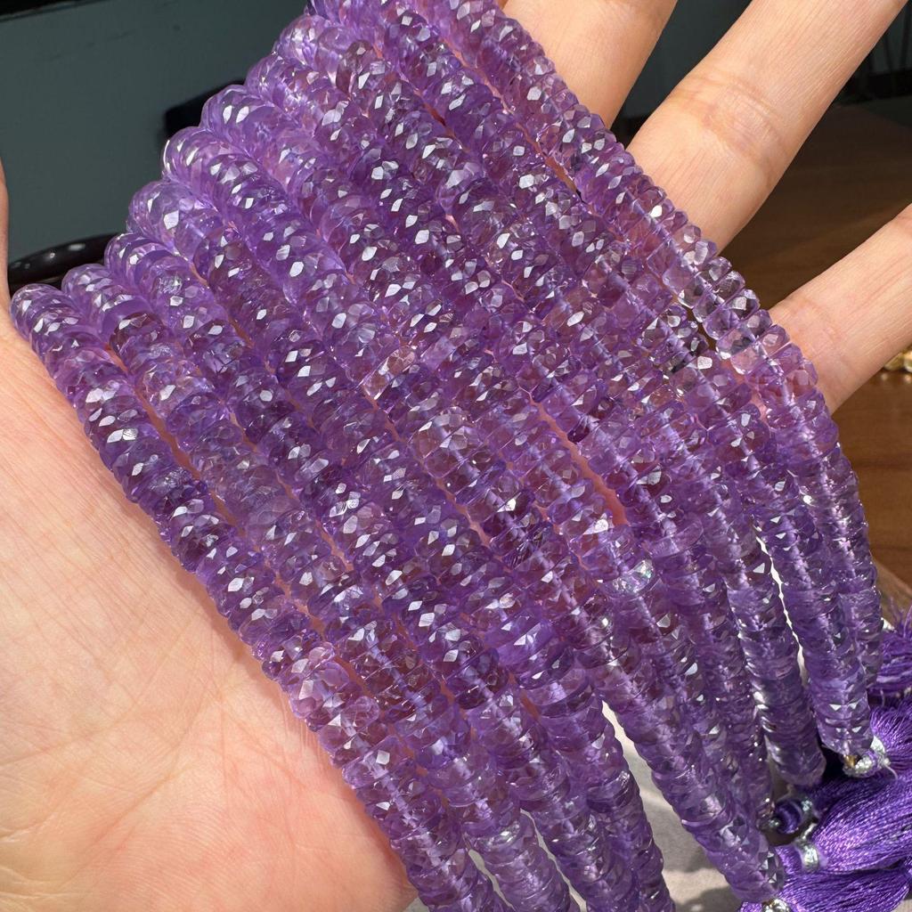 Natural High-Quality Faceted Amethyst Abacus Bead Necklace/Bracelet