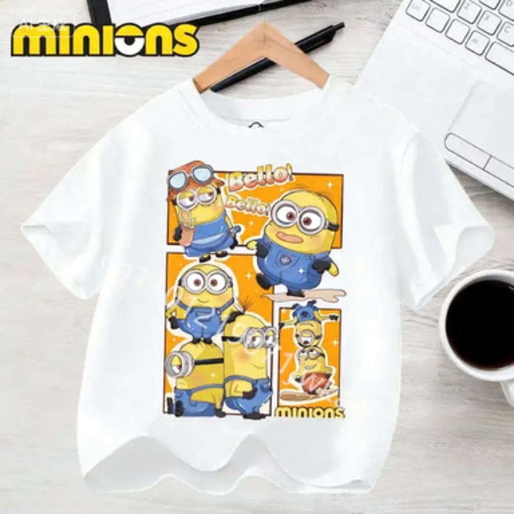 Kids Summer Cute Minions Cartoon Animation Print T-shirt for Outdoor Travel Girls Boys Casual Sports Short Sleeve
