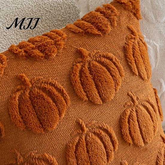 Fall Decor Pillow Case Pumpkin Pattern Pillowcase Solid Color Hide Zipper Soft Wool Pillowcases Velvet Halloween Cushion Cover Home Durable