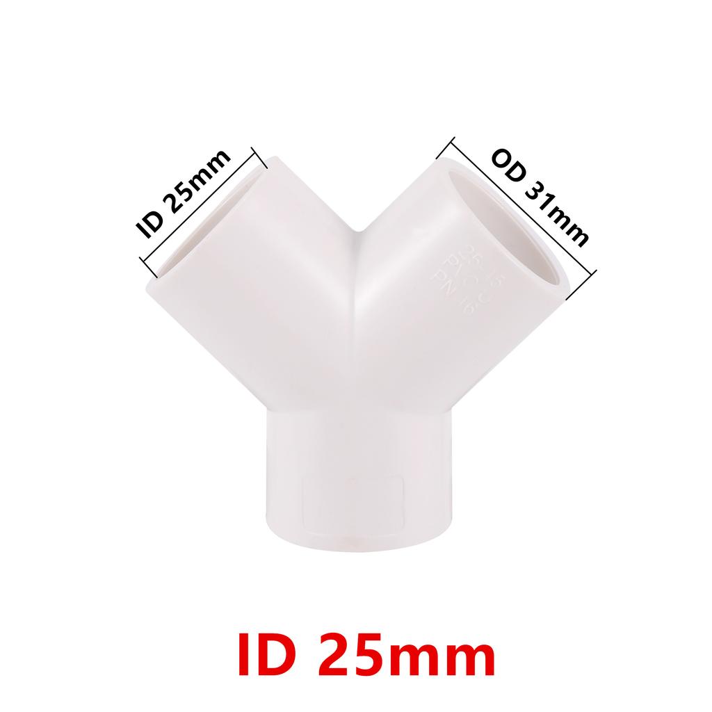 2Pcs PVC Tradesen 20/25/32mm Plastic Y-Shaped Three-Way Fork Water Pipe Y Tee Connector Aquarium Connector UPVC Pipe Adapter