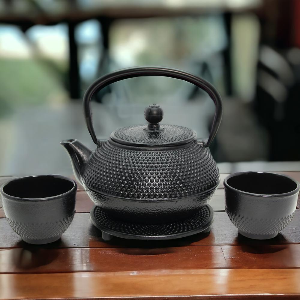 CAST IRON KETTLE 0.8L TEA AND HERB INFUSER 2x CUPS PLATE