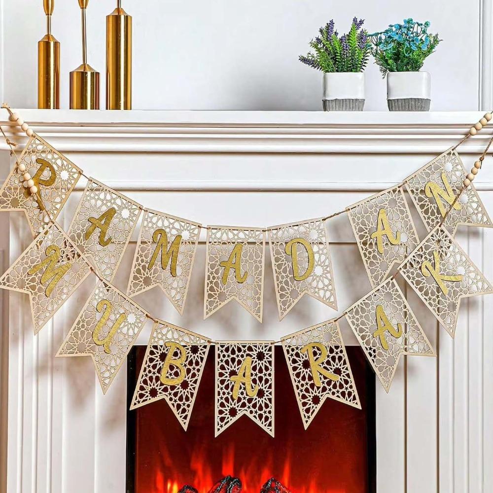 

Wooden Eid Mubarak Pendant Handmade English Letters Hanging Tags Ramadan Decor Party Supplies