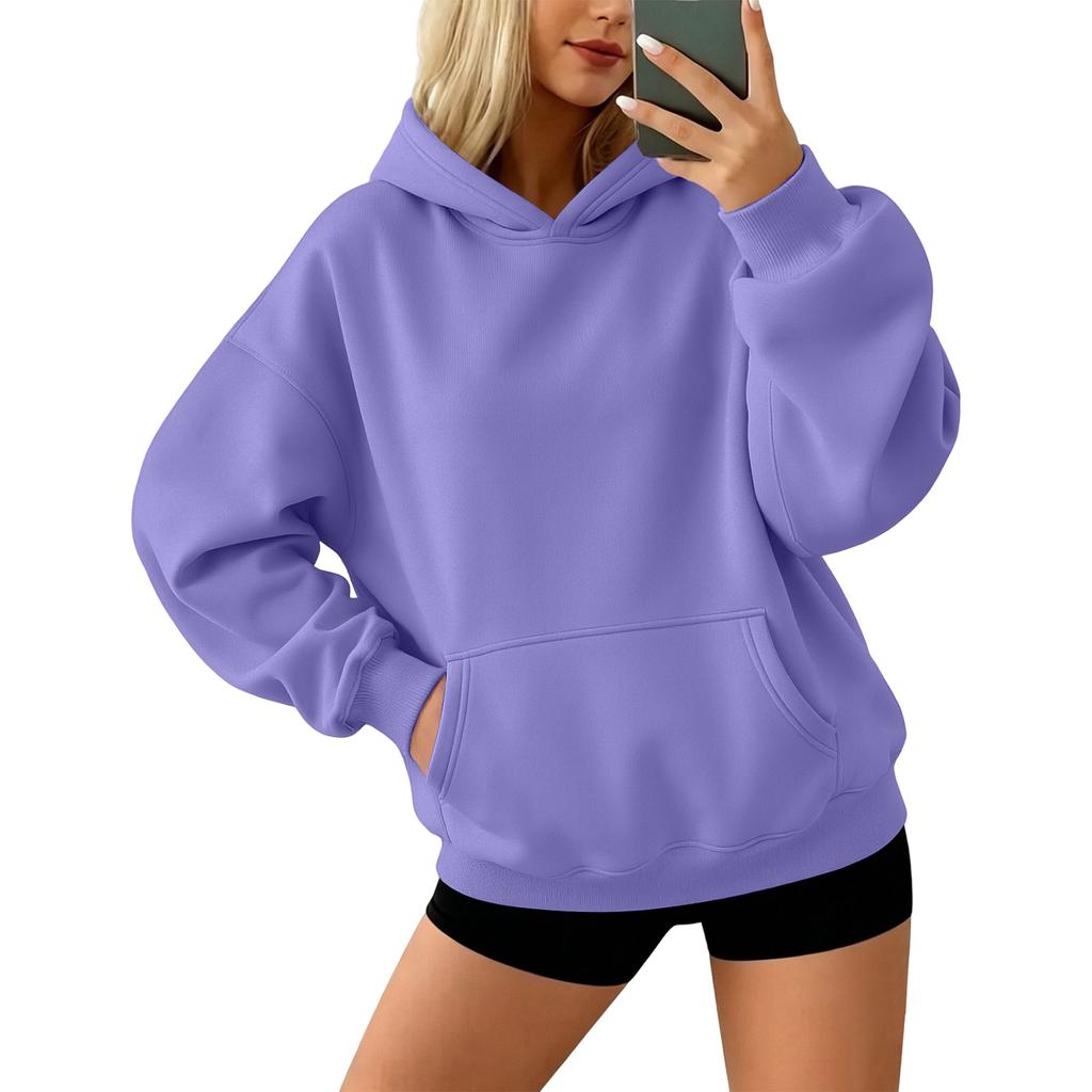 Women's Color Long Sleeve Hoodie with Front Pocket, Loose Fit Pullover for Casual Daily Wear